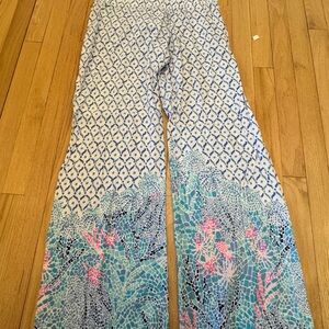 Lilly Pulitzer Patterned Wide-Leg Pants with Blue and Pink Accents